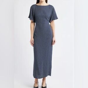 New $218 Reformation Maeva Navy Polka Dot Midi / Maxi Dress in Size 2